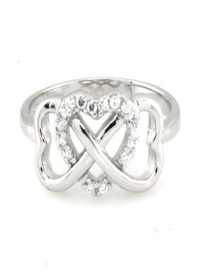 Metal Factory Sz 9 Sterling Silver Cubic Zirconia Infinity & Heart Symbol CZ Wedding Band Ring - Image 2